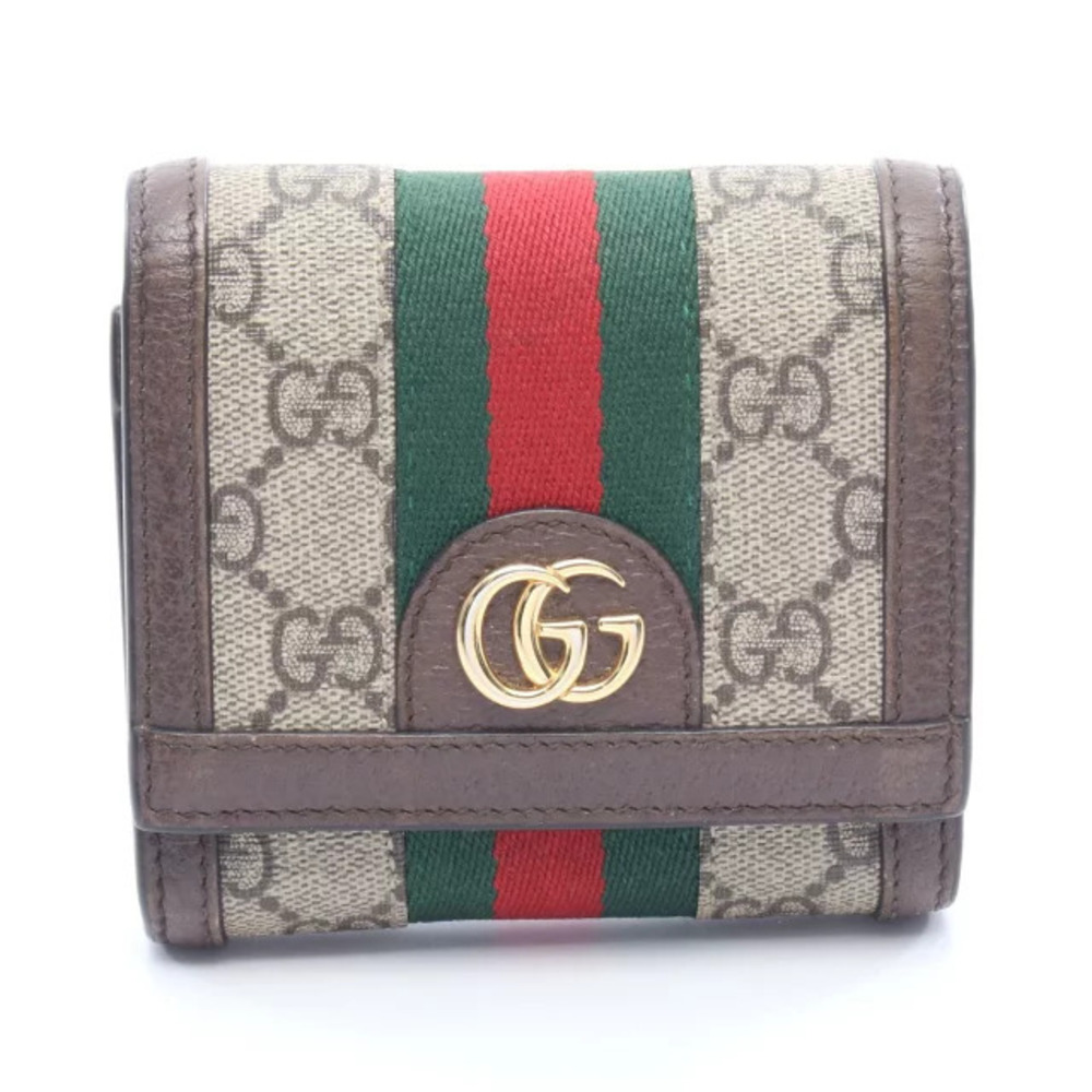 Gucci Ophidia GG Wallet Sherry Bi fold Leather Beige Cream Brown Multicolor